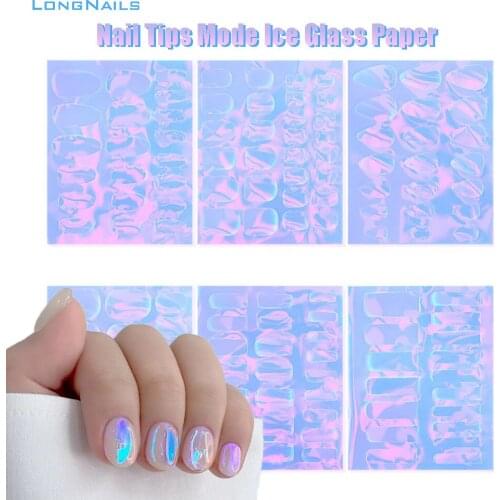 17-28pc/1sheet Fantasy Ice Cellophane Sticker Transparent Aurora Paper 6(Oval, Waterdrop) Mode Nail Tips Glass Stickers 8.5*10cm