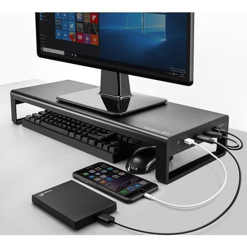 Aluminum Monitor Stand USB 3.0 Hub ports with fast charge Metal Riser Support Transfer Data and Charging,Keyboard