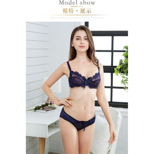 Free shipping Fashion lingerie set ultra-thin lace bra sexy gauze lace embroidery ultra-thin transparent Push Up Bra