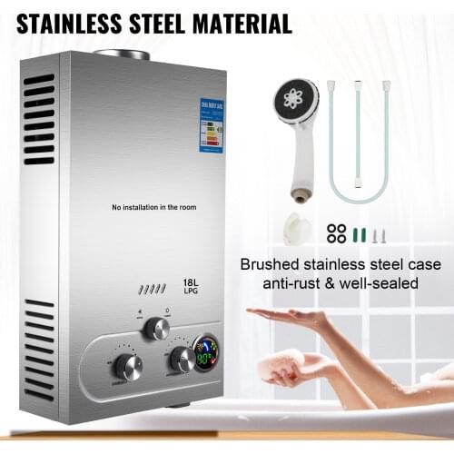 18L Tankless LPG Gas Hot Water Heater Instant Boiler Bathroom Home With Shower Head 32KW