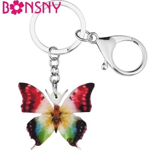 Bonsny Acrylic Floral Swallowtail Butterfly Keychains Animal Insect Keyring Jewelry For Women Girls Teens Trendy Gift Bag Charms