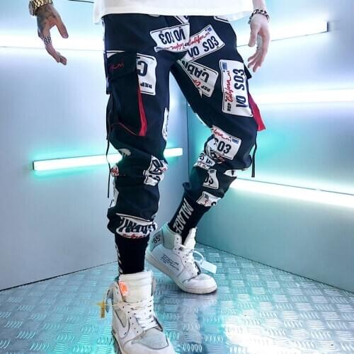 Hip Hop Mens Streetwear Pants Fashion Korean Sweatpants Men Cargo Pants Sports Joggers Print Loose Harem Trousers Sweat Pants