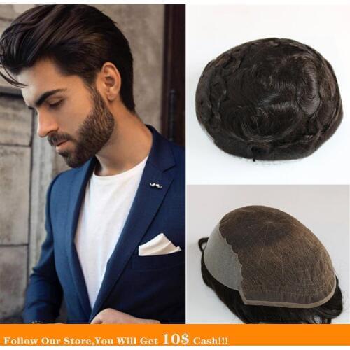 BYMC Brown Brazil Human Remy Hair Replacement System For Men Toupee Mens Natural Hairpieces Swiss Lace With Various Colored