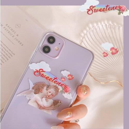 Retro Sweetener Angel Oil Painting Phone Case for iPhone 12 11 Pro MAX Xs Max XR 7 8 Plus 12 Mini 7Plus Case Silicon Soft Cover