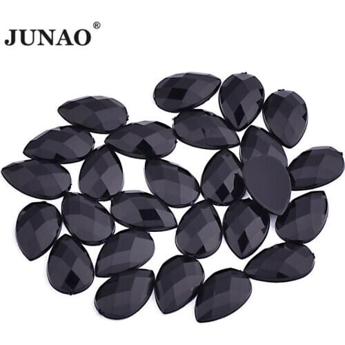 JUNAO 13x18mm 18*25mm Black Teardrop Rhinestones Flatback Strass Appliques Non Sewing Beads Crystal Stones for DIY Decoration