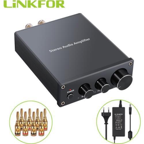 LiNKFOR 50W + 50W Mini Hi-Fi Class D Integrated Amp Digital Power Amplifier with Bass and Treble Control TPA3116D2 Chip Amp
