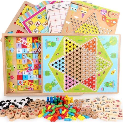 Wooden childrens toys 3D Puzzle All in one flying chess, multi-function chess wooden chess