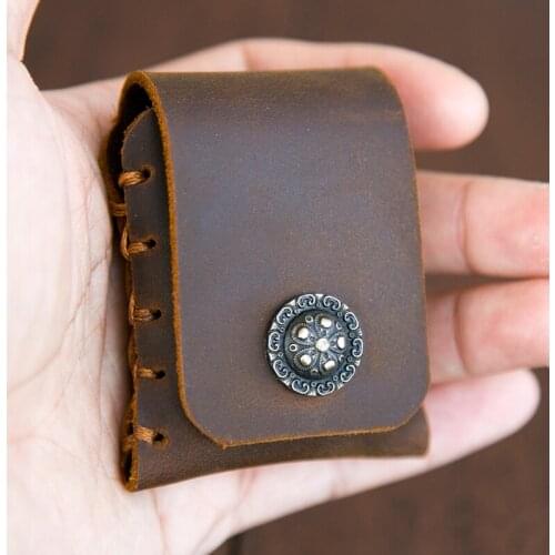 Genuine Leather Hand Stitched Cigarette Lighter Holder For Zippo Crazy Horse Leather Lighter Case Lighters Cover Sheath YJ635