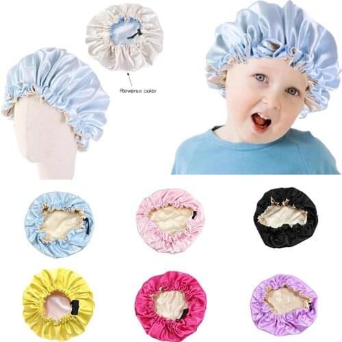Kids Soft Reversible Satin Bonnet Double Layer Adjustable Size Sleep Night Cap Bonnet Baby Hat For 2-7 Years Children