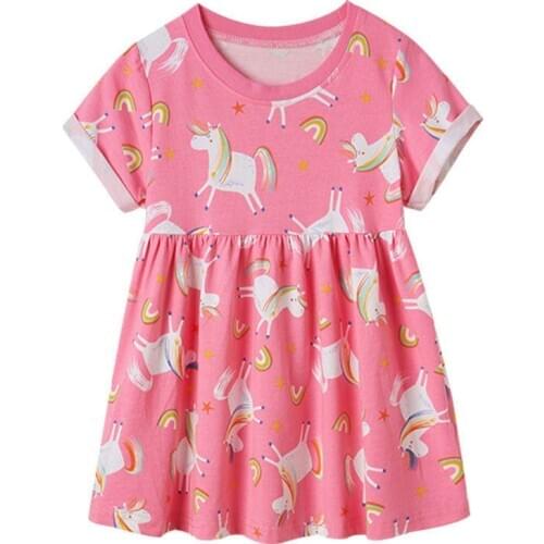 Jumping Meters Summer Princess Kids Girls Cotton Dresses Animals Print Cute Baby Unicorn Costume Toddler Dress