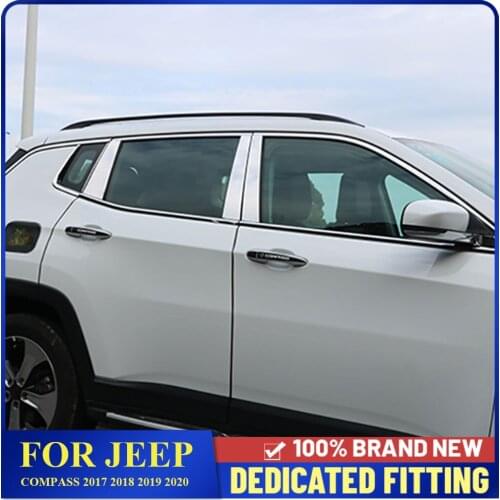 For Jeep Compass 2017 2018 2019 2020 Stainless Steel Center Pillar B + C Window Pillar Trim Strips Car Accessories 8Pcs/Set