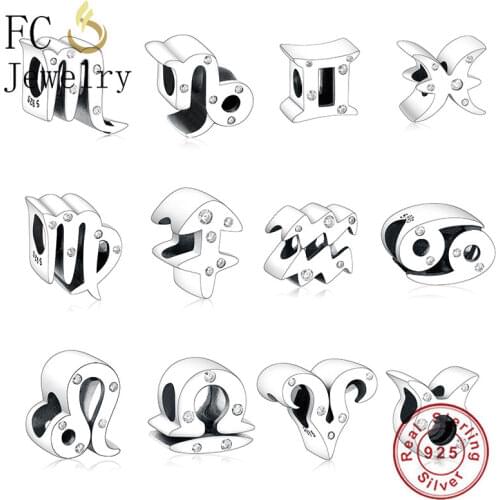 FC Jewelry Fit Original Brand Charms Bracelet 925 Silver 12 Constellation Zodiac Sign Symbol Beads For Making Berloque 2020