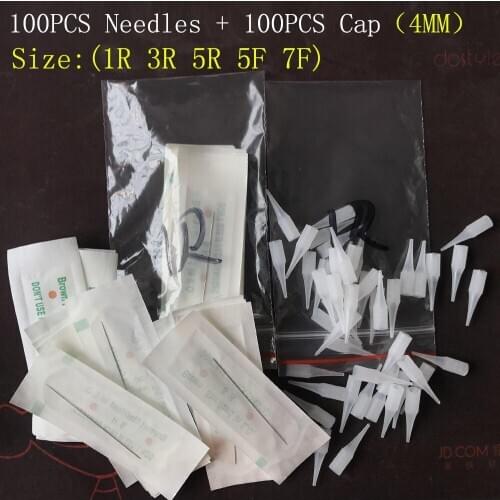 100pcs 1R 3R 5R 5F 7F Permanent Makeup Needles For Cap Electric Eyebrow Tattoo Machine Pen Permanent Makeup tattoo tip Accessor