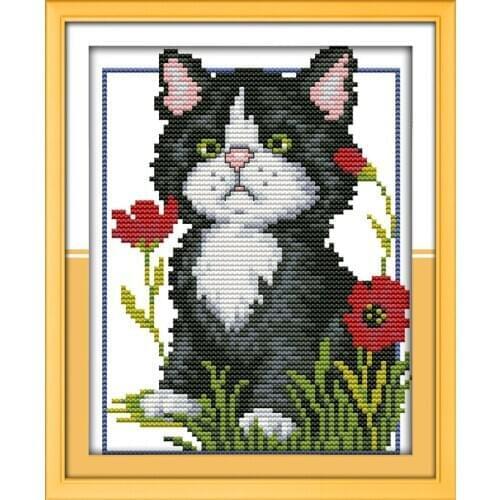 Joy Sunday Flowers puppy DIY Printed Cross Stitch Kits Needlework Cross Stitch Embroidery Painting Cross Stitch Patterns Kits