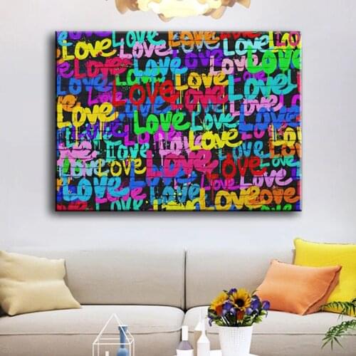 Colorful Street Graffiti Art Love Heart Oil Painting Wall Art Canvas Posters Prints Wall Pictures for Living Room Home Cuadros