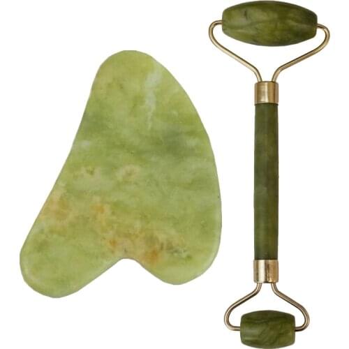 2PCS/Set Jade Facial Massager Face Body Roller GuaSha Scraper Natural Gouache Lifting Slimming Massage Microniddle Beauty Device