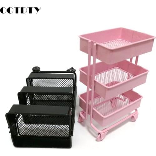 Hot Mini Trolley Floor Storage Rack with Wheels Dollhouse Miniature Furniture Shelf