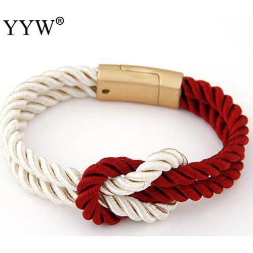 Fashion Twist Wrap Bracelets Women Black Red Blue Color Braided Rope Bracelets & Bangles Men Gold Clasp Nylon Cord Wristband