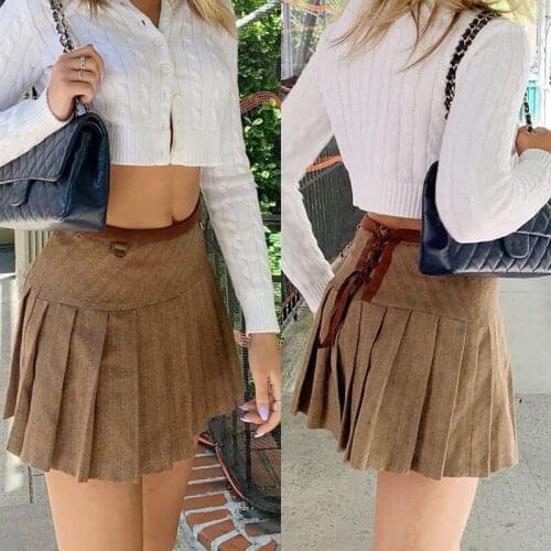 Fashion Pleated Skirts for Womens Preppy Style High Waist Casual Mini Skirt Woman Autumn Streetwear