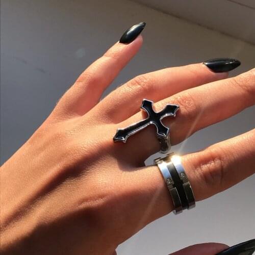 2021 Men Vintage Goth Black Sword Cross Open Rings Unisex Party Jewelry Boy Fashion Gothic Metal Color Cross Finger Ring Anillo