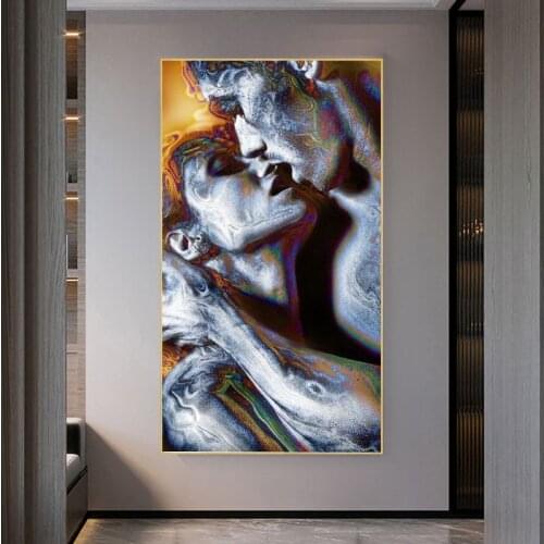 Naked Couple Kiss Portrait Canvas Painting Abstract Figure Posters and Prints Wall Art Pictures for Living Room Home Decoration