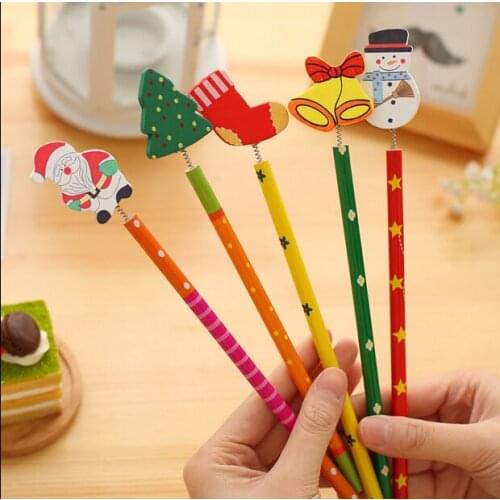 6pcs/lot New Christmas Pencil Wooden Series Novelty Cartoon Office School Pencils For New Years Gifts Professional Colors