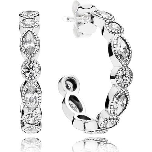 Alluring 925 Sterling Silver Brilliant Marquise Silver Hoop Earrings With Crystal Clear CZ Earrings Women Jewelry