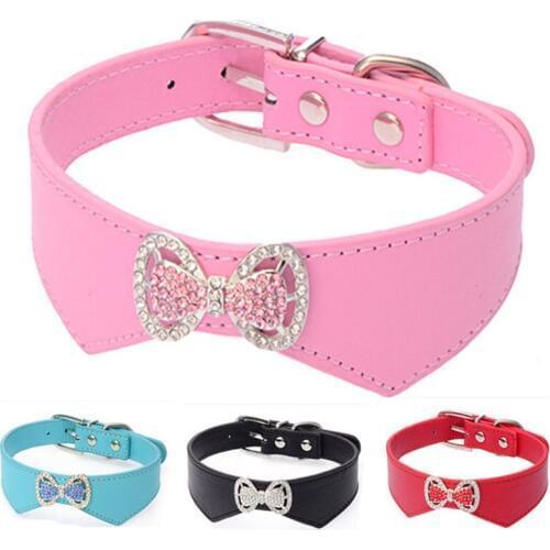 1pcs Lovely Pets Dog Collar Bling Crystal PU Leather Dog Collars Necklace Pet Puppy Cats Small Dog Perros Accessories Mascotas