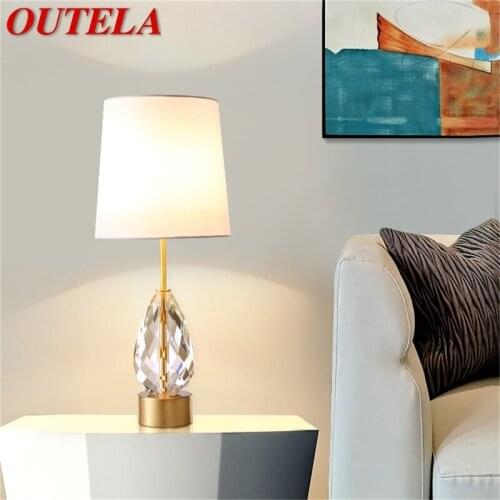 OUTELA Brass Table Lamp Contemporary Creative Desk Lighting Crystal LED Decoration for Home