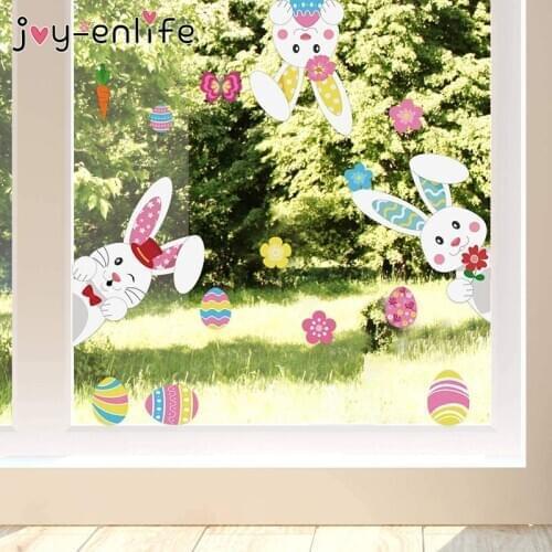 Happy Easter Decorations for Home Bunny Colorful Rabbit Eggs Wall Stickers Electrostatic Window Posters Easter Home Decor