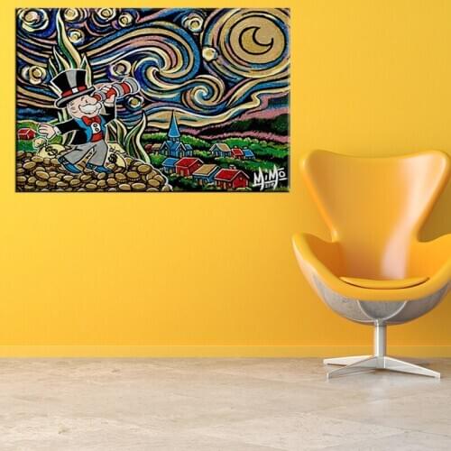 Alec Monopolys Starry Night Abstract Wall Art Oil Painting Poster Canvas Painting Print Pictures for Living Room Home Decor