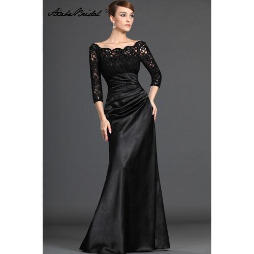 Mother Of The Groom Dresses Gorgeous A Line V Neck 3/4 Sleeve Black Lace Mother of the Bride Dress