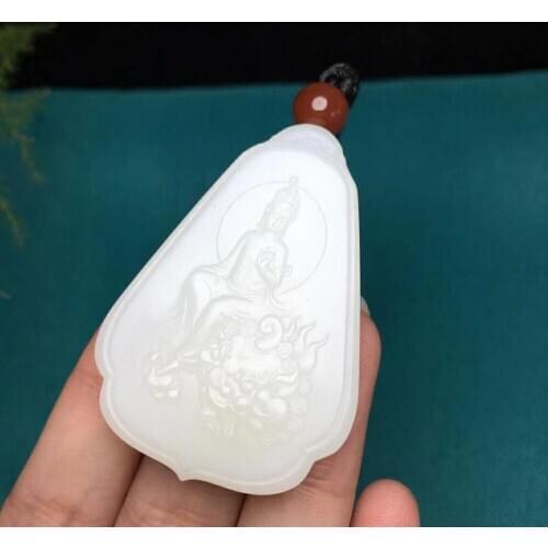 J06#Hetian jade white jade Guanyin pendant, jade oil run