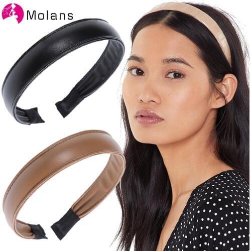 MOLANS Simple Womens Faux Leather Headband Solid Elegant Wide PU Leather Hairbands 2.5cm Wide Hair Band Accessories Headbands