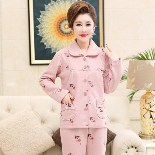 Plus Size M-4XL Small Flower Pajamas Sets Women Thin Quilted Laminated Fashion Pyjamas Female Full Cotton Pink Pijamas De Mujer
