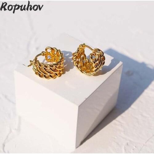 ROPUHOV 2021 Jewery Trendy Korean Mesh Hollow Woven Metal Ear Buckles Circle Casual Womens Earrings Wholesale