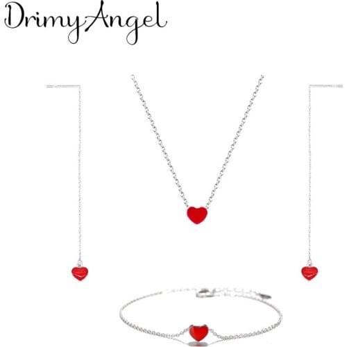 Luxury Wedding Dubai Jewelry Sets for Women Long Red Love Heart Choker Necklaces Earrings Pendientes Brincos 2021