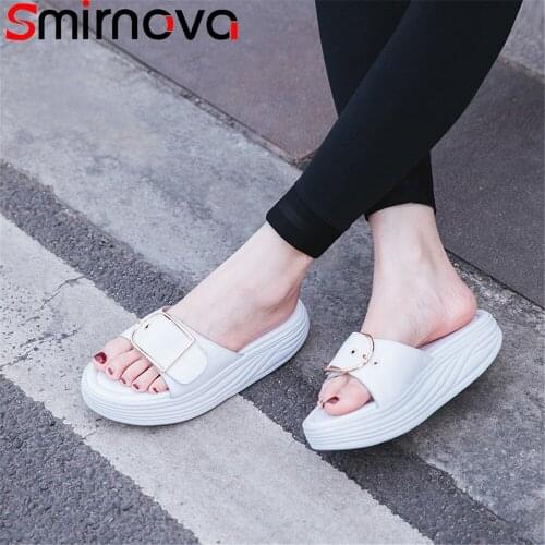 Smirnova 2020 fashion summer new shoes woman casual comfortable sandals women flat platform genuine leather shoes black white
