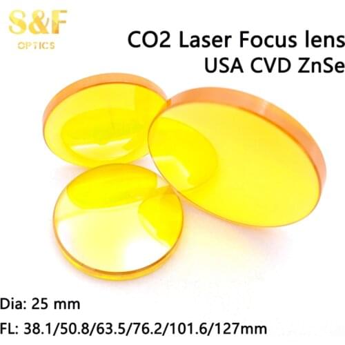 High performance USA Znse CO2 laser focus lens Dia. 25mm Focal length 38.1 50.8 63.5 76.2 101.6 127mm for laser cutting machine