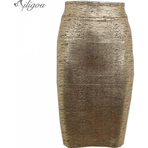Ailigou2020 Autumn New Womens Bandage Pencil Skirt Celebrity Party Sexy Bodycon High Waist Knee Length Skirt