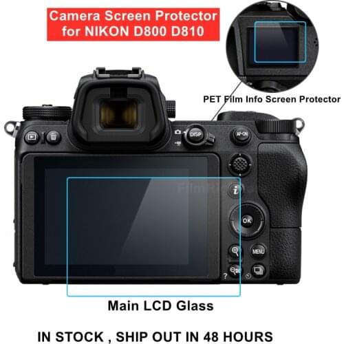 For Nikon D800 D810 Camera Tempered Protective Self-adhesive Glass Main LCD Display + Info Screen Protector Film Guard Cover