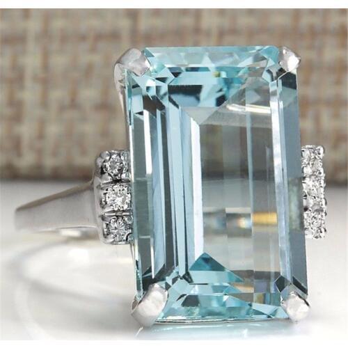 Big Blue CZ Cubic Zircon Stone Silver Plated Rings for Women Fashion American Fashion Luxury CZ Engagement Rings Gifts