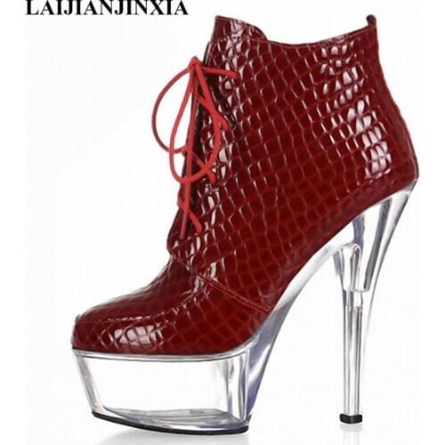 New Spring Women Pole Dance Shoes Sexy Night Club Party Dancing Shoes Platform 15cm High Heels Ankle Boots