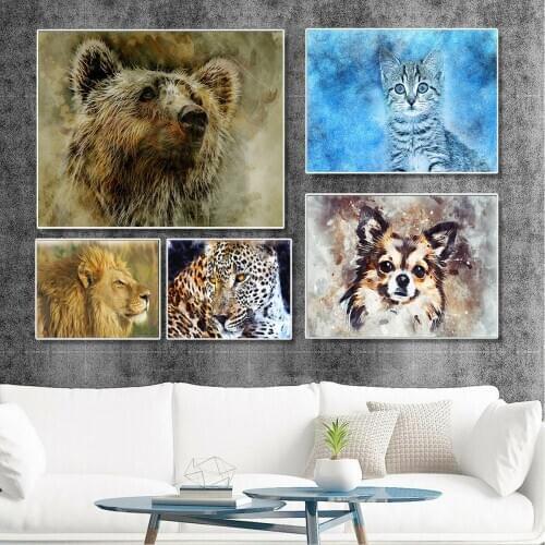 Animal Self Portrait Tiger Cat Dog Leopard Ape Oil Painting Poster Canvas Print Painting Wall Art Living Room Home Decoration