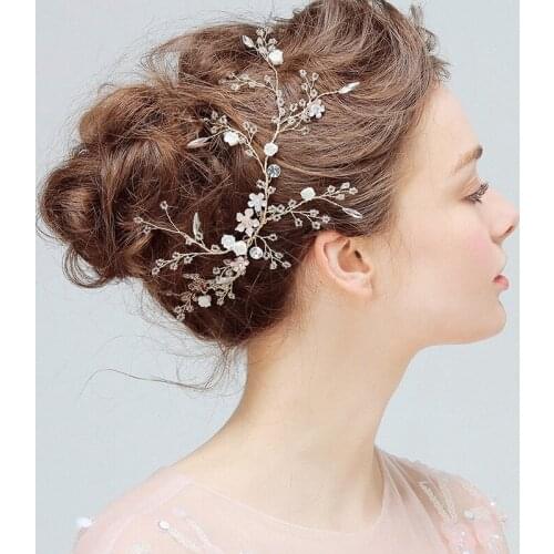 Exquisite Bride Gold Hair Accessories Crystal Beads Flower Hairpin Wedding Handmade Headdress Wedding Jewelry