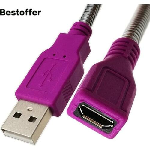15CM USB 2.0 A Plug to Micro 5 Pin Male to Female Jack Extension Flexible Metal Stand Cable