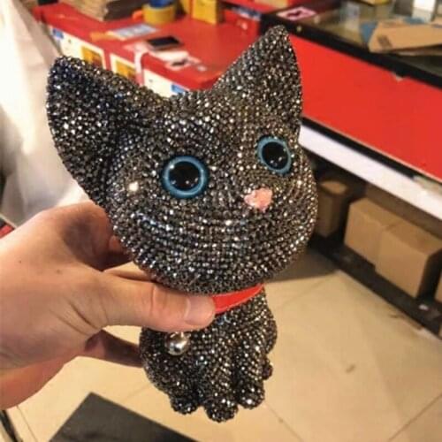 21cm Full Diamond Black Cat Bling Kitten Coin Box Creative Gift for Kid Home Car Decoration Accessories Kitty Figurine Lucky Cat