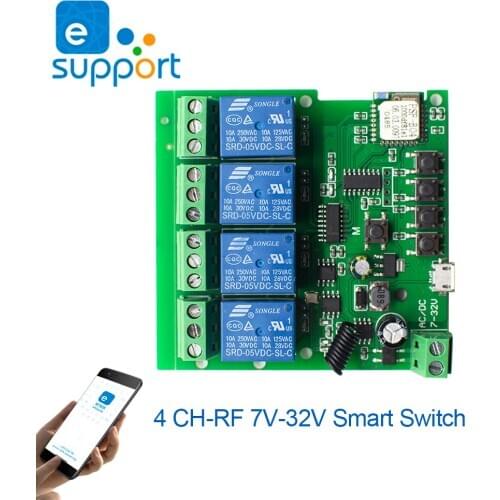 2x 4 Channel Wifi Relay Module DC 7V 12V 24V 32V AC 220V Wireless Remote Control Switch Jog Self-Lock Phone APP For Smart Home