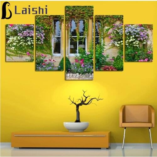 5pcs Diamond Embroidery window flowers Diamond Paintings Full Square Mosaic wall art Modular pictures European style decoration