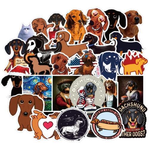 Dachshund Dog Sticker 50 Pieces Waterproof Skateboard Laptop Suitcase Laptop Stickers Cute Animal Cartoon Computer Stickers